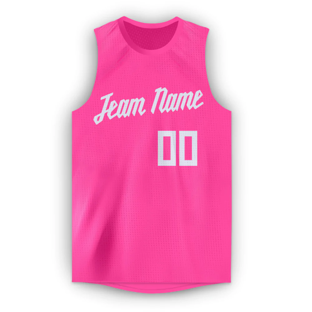 Custom Pink White Round Neck Suit Basketball Jersey